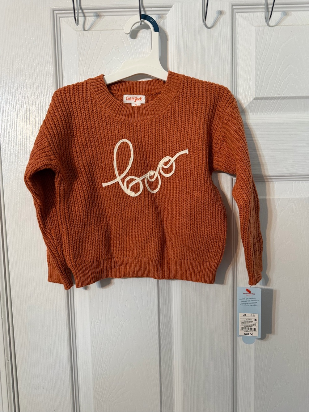 Cat & Jack Rust Orange 'boo' Knit Sweater